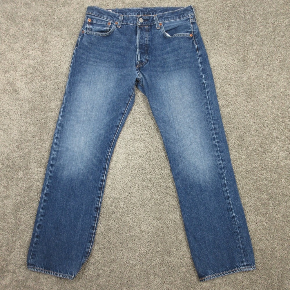 Levis Jeans‎ Mens 33x30 Blue 501 Button Fly Original Straight Faded Denim Pants